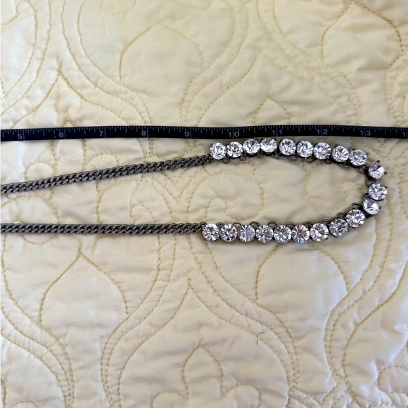 Jcrew Antique Silver Chunky Chain Necklace Crystals Rhinestones Prom Wedding 28” - Picture 5 of 5